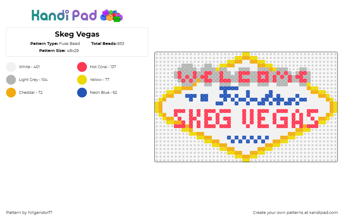 Skeg Vegas - Fuse Bead Pattern by hillgendorf7 on Kandi Pad - las vegas,sign,neon