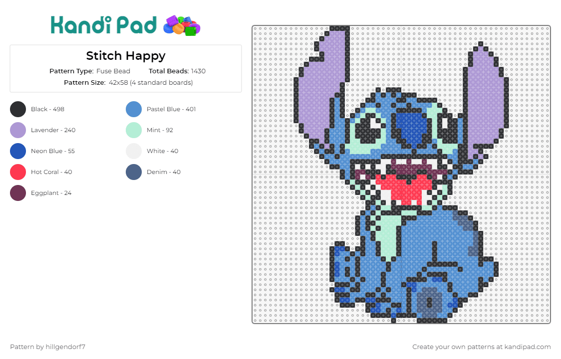 Stitch Happy - Fuse Bead Pattern by hillgendorf7 on Kandi Pad - stitch,lilo and stitch,happy,cartoon,alien