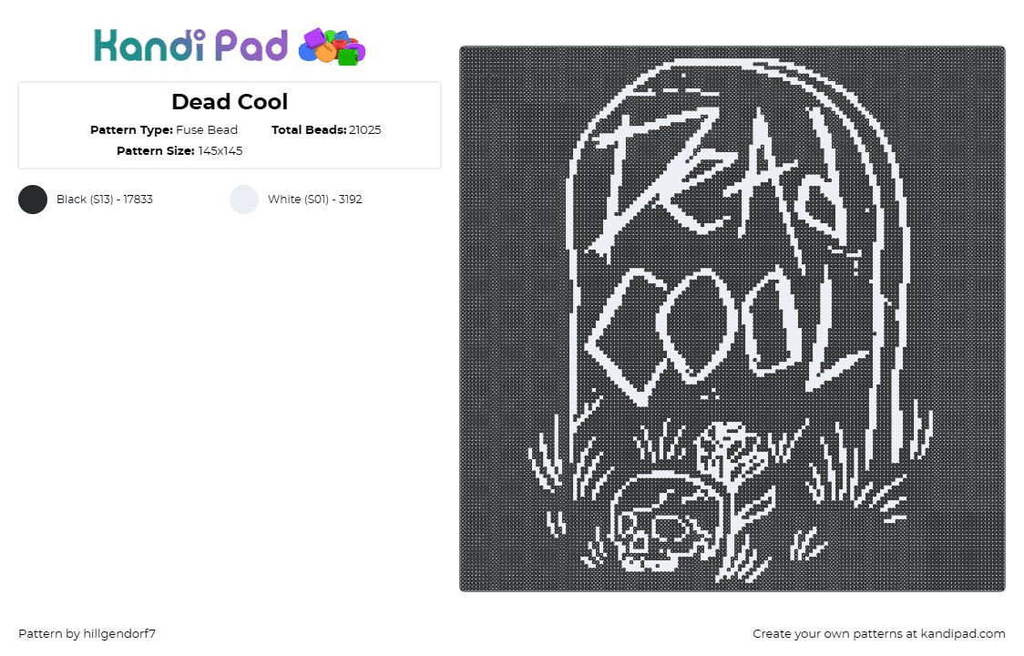 Dead Cool - Fuse Bead Pattern by hillgendorf7 on Kandi Pad - tombstone,grave,skull,cemetery,gothic,whimsical,monochrome,dark