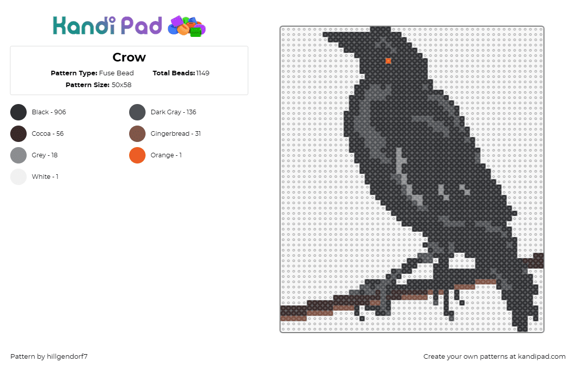 Crow - Fuse Bead Pattern by hillgendorf7 on Kandi Pad - crow,bird,animal,black