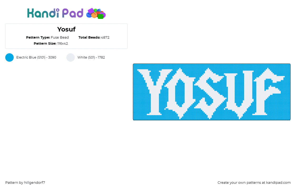 Yosuf - Fuse Bead Pattern by hillgendorf7 on Kandi Pad - yosuf,music,edm,dj,personalized,vibrant,energizing,spirit,white,blue