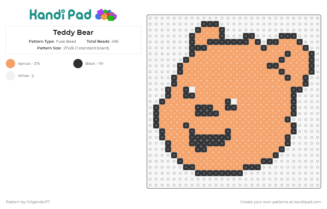 Teddy Bear - Fuse Bead Pattern by hillgendorf7 on Kandi Pad - awana clubs,bear,cute