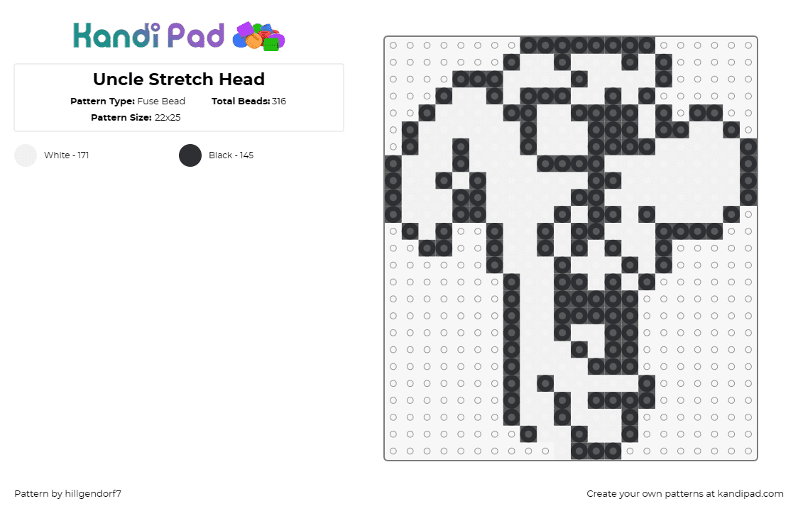 Uncle Stretch Head - Fuse Bead Pattern by hillgendorf7 on Kandi Pad - uncle stretch,casper,ghost,spooky,classic,movie,character,head,white,black