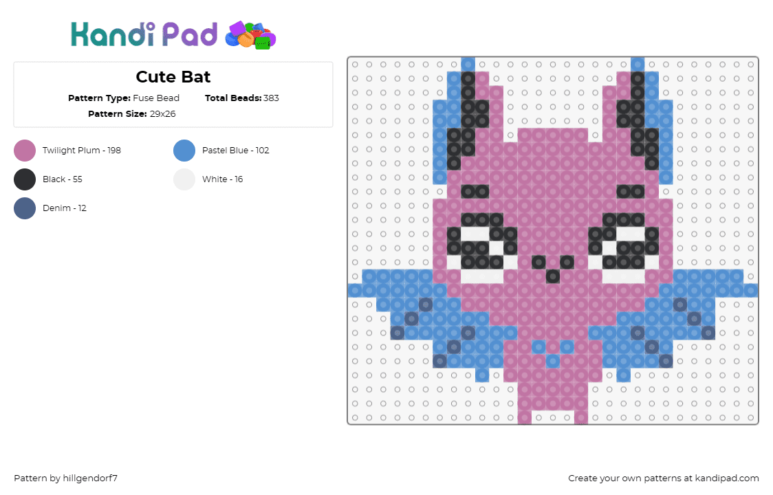 Cute Bat - Fuse Bead Pattern by hillgendorf7 on Kandi Pad - bat,halloween,cute,vampire,winged,night,animal,pink,purple,blue