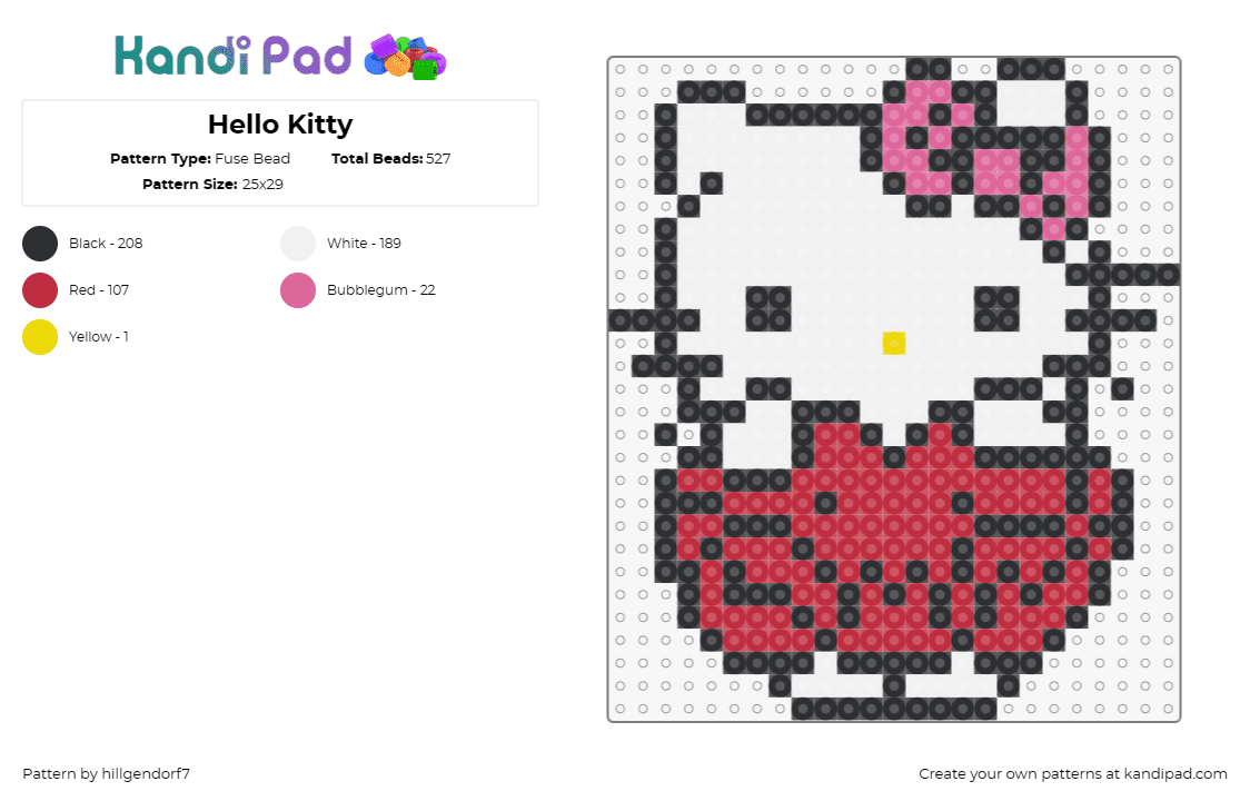 Hello Kitty - Fuse Bead Pattern by hillgendorf7 on Kandi Pad - hello kitty,crab,sanrio,character,cute,white,red