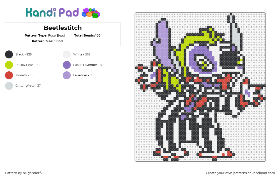 Beetlestitch - Fuse Bead Pattern by hillgendorf7 on Kandi Pad - stitch,beetlejuice,costume,disney,lilo and stitch,character,spooky,halloween,mas