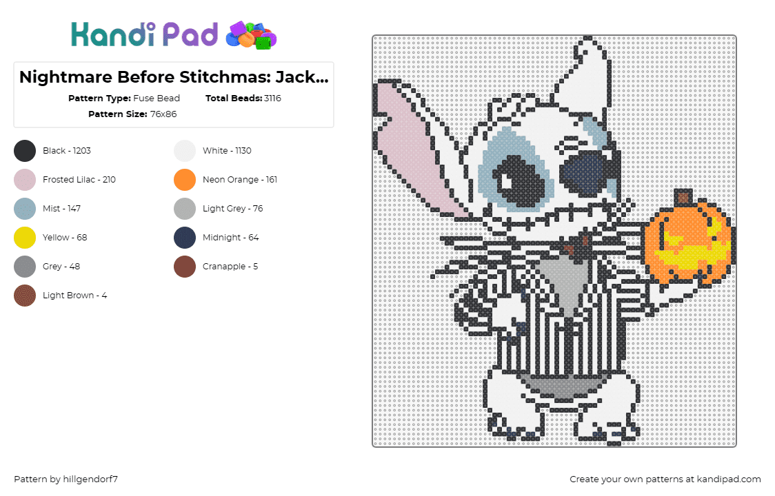 Nightmare Before Stitchmas: Jack Stitchington - Fuse Bead Pattern by hillgendorf7 on Kandi Pad - stitch,jack skellington,nightmare before christmas,disney,character,mashup,movie