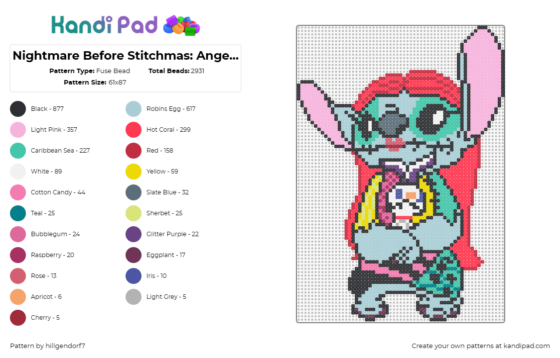 Nightmare Before Stitchmas: Angel/Sally - Fuse Bead Pattern by hillgendorf7 on Kandi Pad - angel,sally,nightmare before christmas,disney,character,mashup,movie,spooky,hall