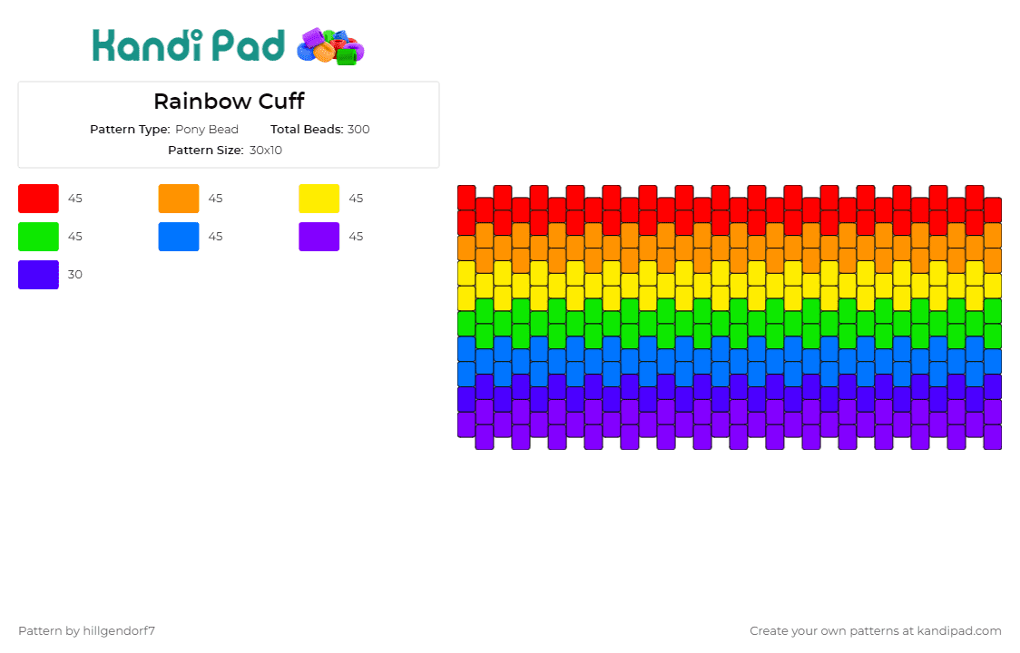 Rainbow Cuff - Pony Bead Pattern by hillgendorf7 on Kandi Pad - rainbow,stripes,colorful,cuff