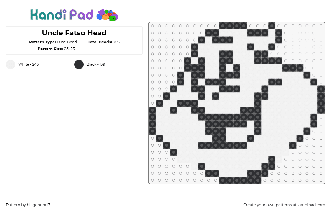 Uncle Fatso Head - Fuse Bead Pattern by hillgendorf7 on Kandi Pad - uncle fatso,casper,ghost,spooky,movie,character,outline,white