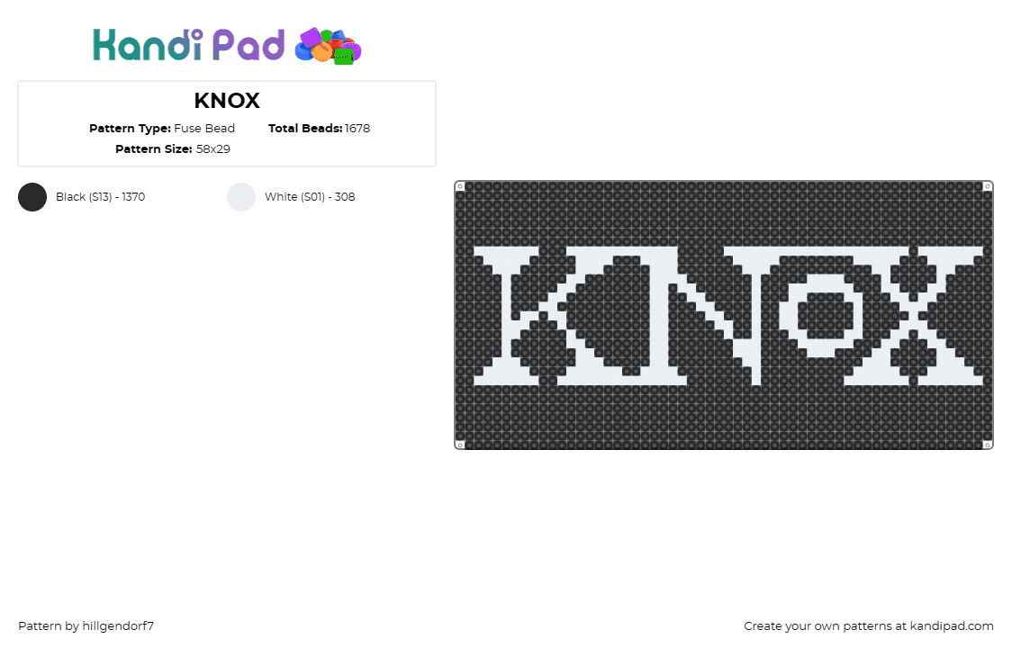 KNOX - Fuse Bead Pattern by hillgendorf7 on Kandi Pad - knox,music,logo,black,white,bold