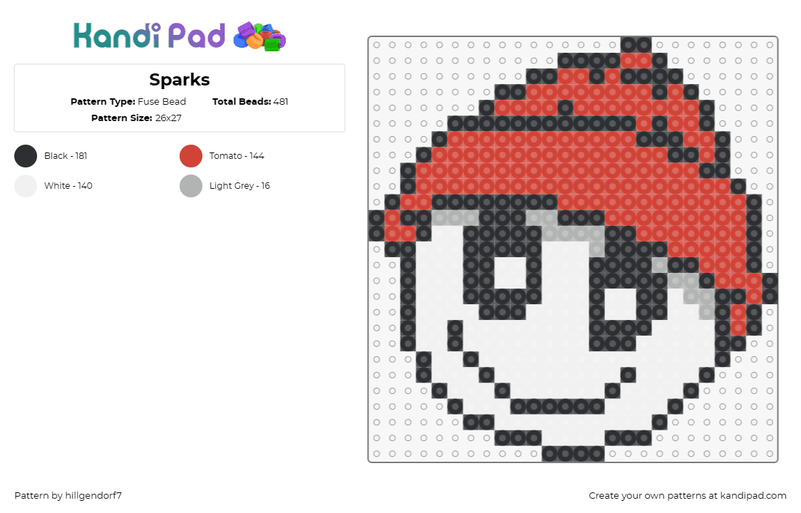 Sparks - Fuse Bead Pattern by hillgendorf7 on Kandi Pad - awana clubs,lightning bug,character,cute,hat,face,white,red