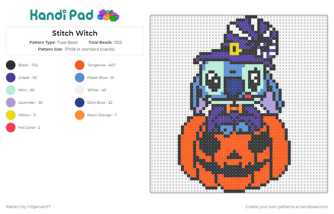 Stitch Witch - Fuse Bead Pattern by hillgendorf7 on Kandi Pad - stitch,lilo and stitch,halloween,witch,spooky