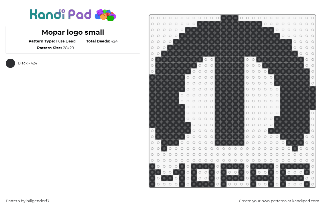 Mopar logo small - Fuse Bead Pattern by hillgendorf7 on Kandi Pad - mopar,automotive,culture,logo,collectible,classic,black