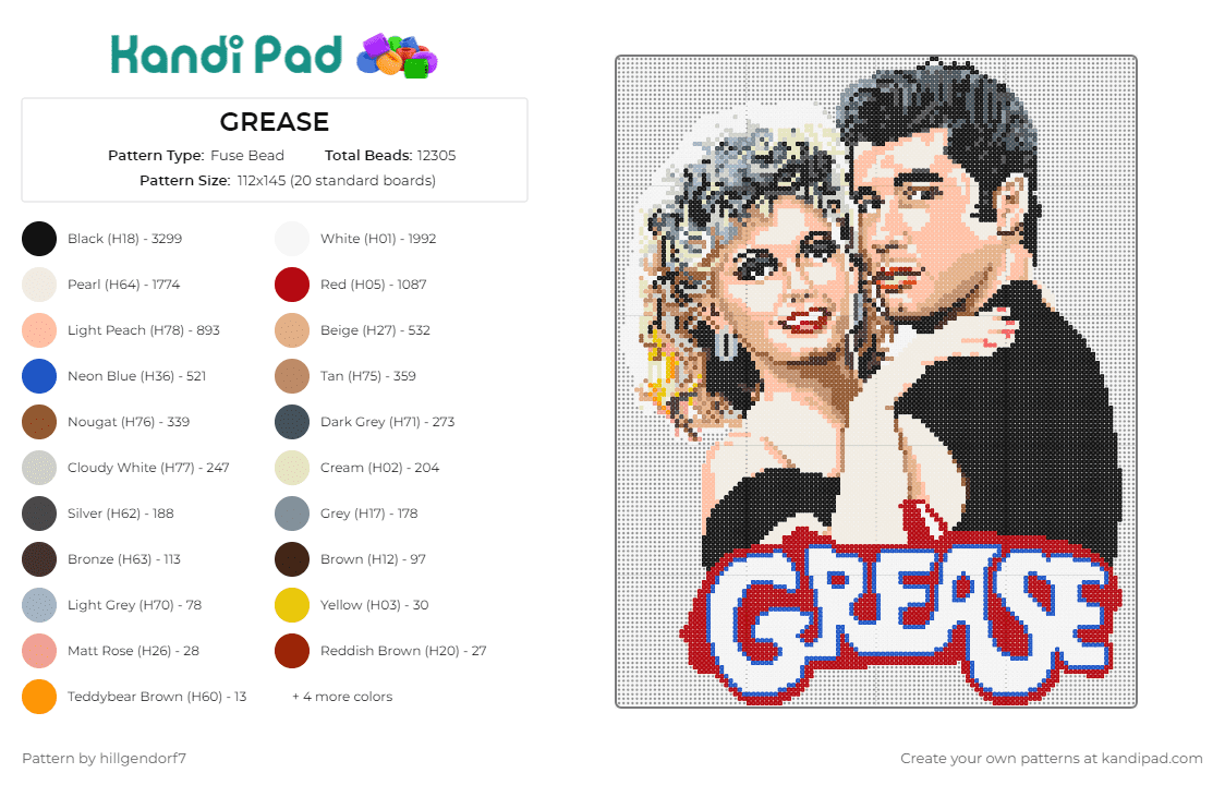 GREASE - Fuse Bead Pattern by hillgendorf7 on Kandi Pad - grease,musical,movie,poster