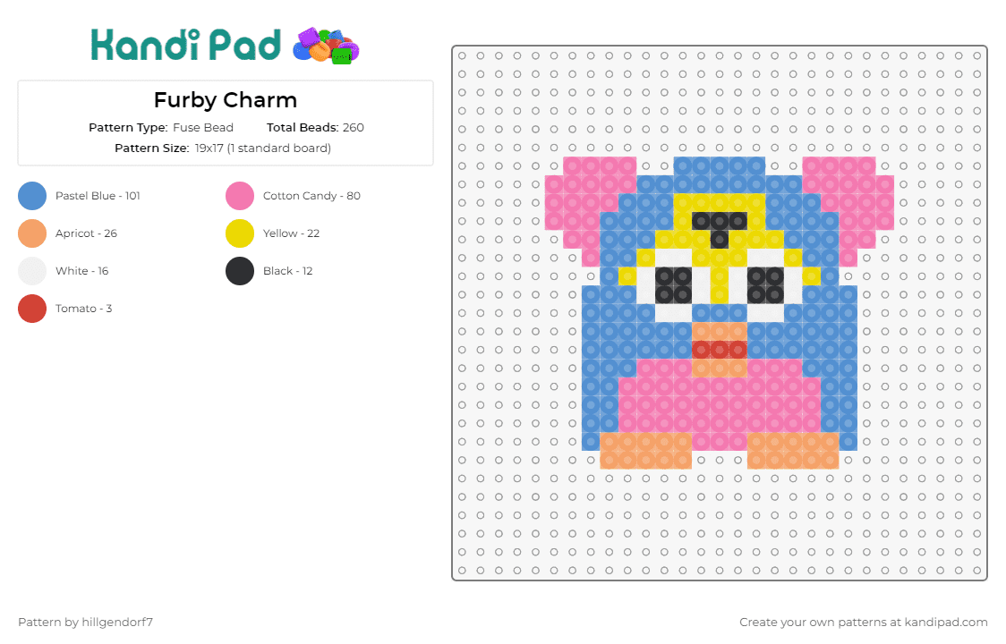 Furby Charm - Fuse Bead Pattern by hillgendorf7 on Kandi Pad - furby,toy,charm