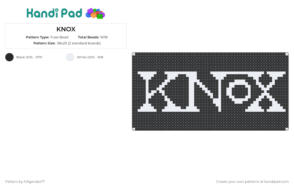 KNOX - Fuse Bead Pattern by hillgendorf7 on Kandi Pad - knox,music,logo,black,white,bold