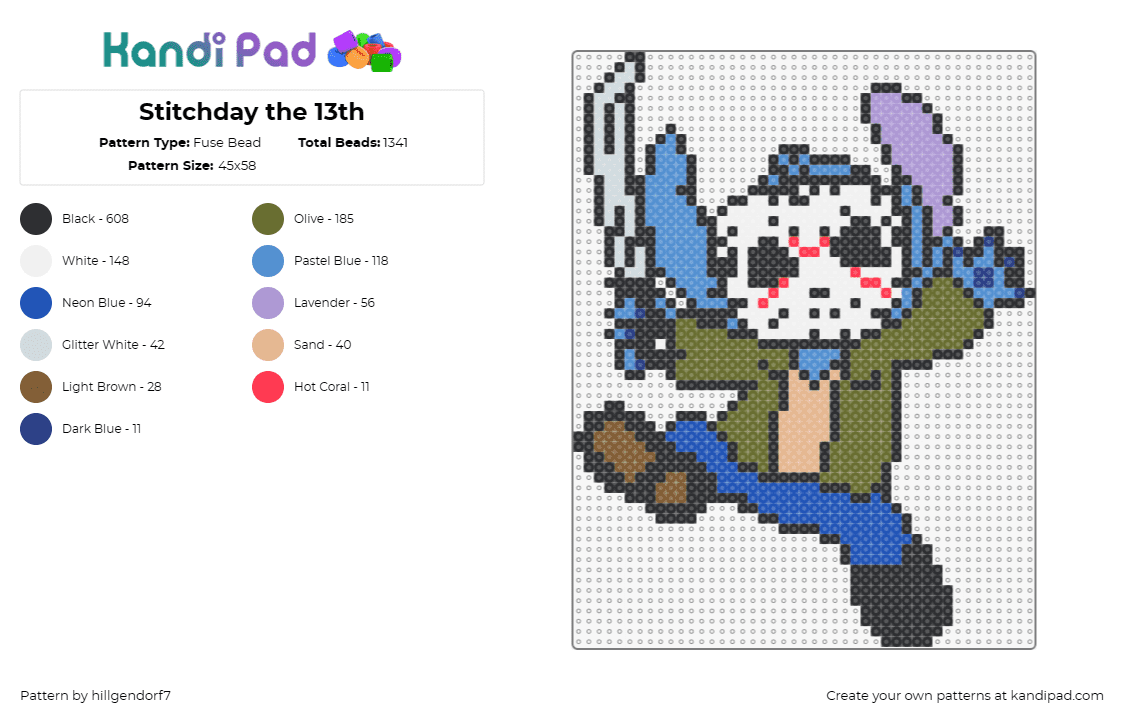 Stitchday the 13th - Fuse Bead Pattern by hillgendorf7 on Kandi Pad - stitch,jason,disney,mashup,costume,friday the 13th,lilo and stitch,character,hor