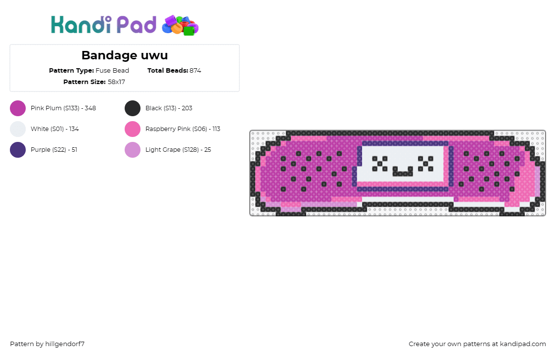 Bandage uwu - Fuse Bead Pattern by hillgendorf7 on Kandi Pad - bandage,bandaid,skateboard,pink,white