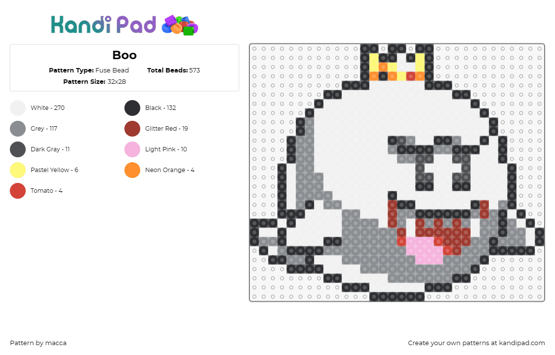 Boo - Fuse Bead Pattern by macca on Kandi Pad - boo,mario,nintendo,video games,ghost