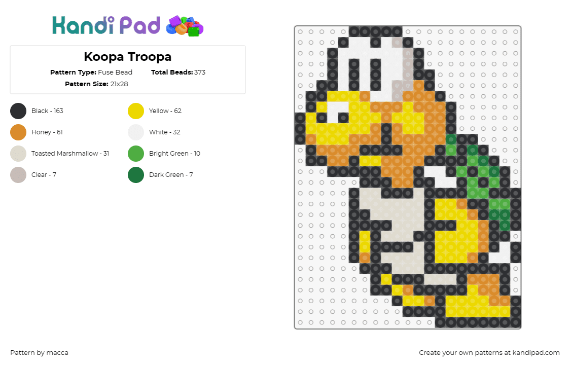 Koopa Troopa - Fuse Bead Pattern by macca on Kandi Pad - koopa troopa,mario,nintendo,video games,turtles