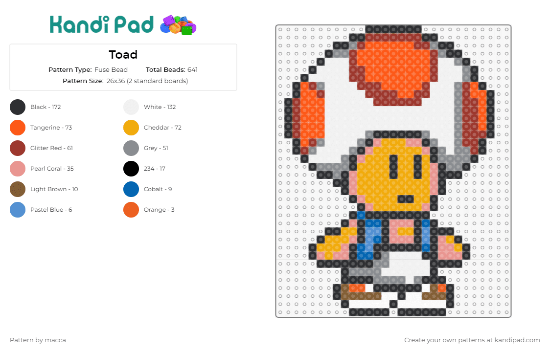 Toad - Fuse Bead Pattern by macca on Kandi Pad - toad,mario,nintendo,video games