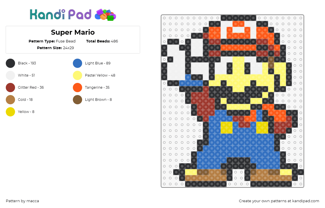 Super Mario - Fuse Bead Pattern by macca on Kandi Pad - mario,nintendo,video games