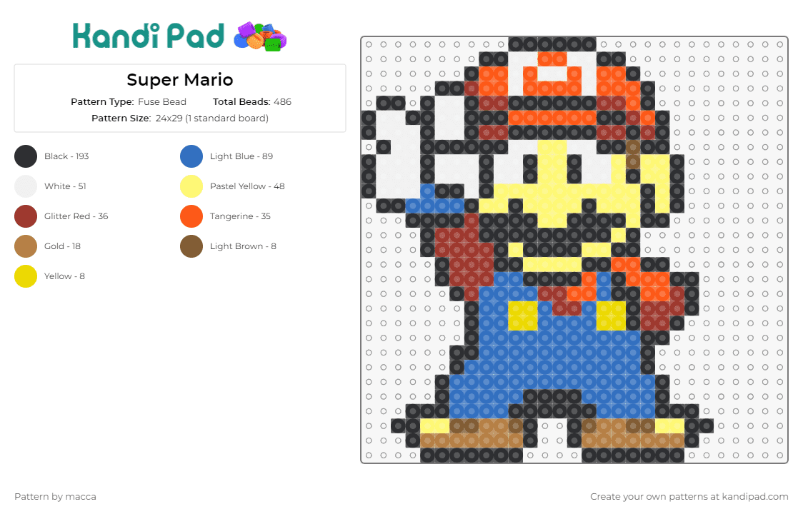 Super Mario - Fuse Bead Pattern by macca on Kandi Pad - mario,nintendo,video games