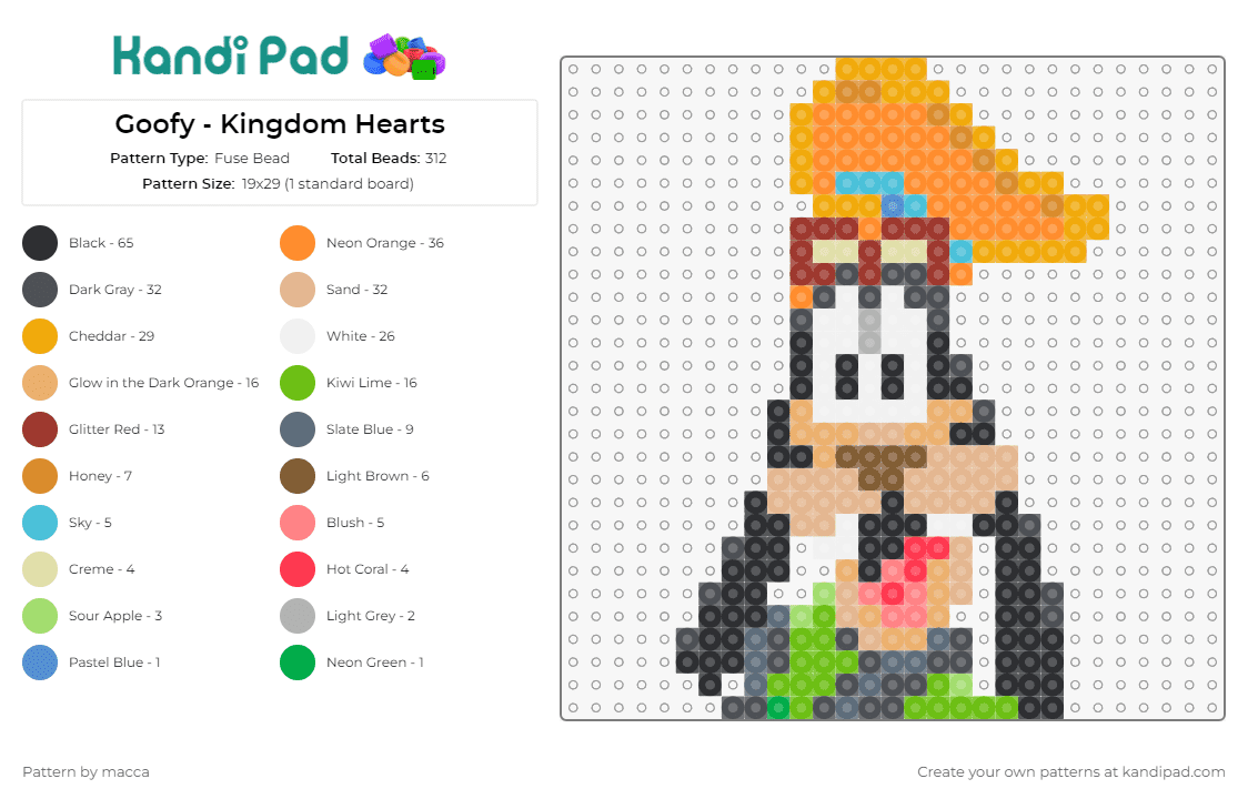 Goofy - Kingdom Hearts - Fuse Bead Pattern by macca on Kandi Pad - goofy,mickey mouse,kingdom hearts,video games,fantasy