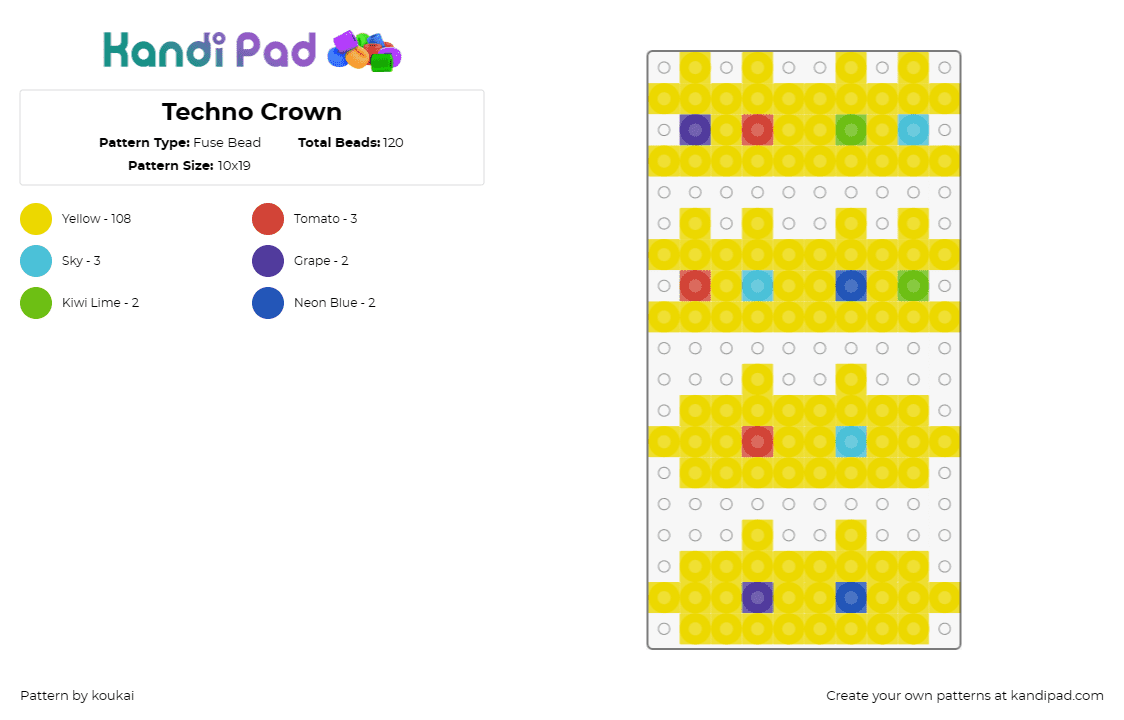 Techno Crown - Fuse Bead Pattern by koukai on Kandi Pad - technoblade,peppa pig,tv shows,cartoon,animals,crowns