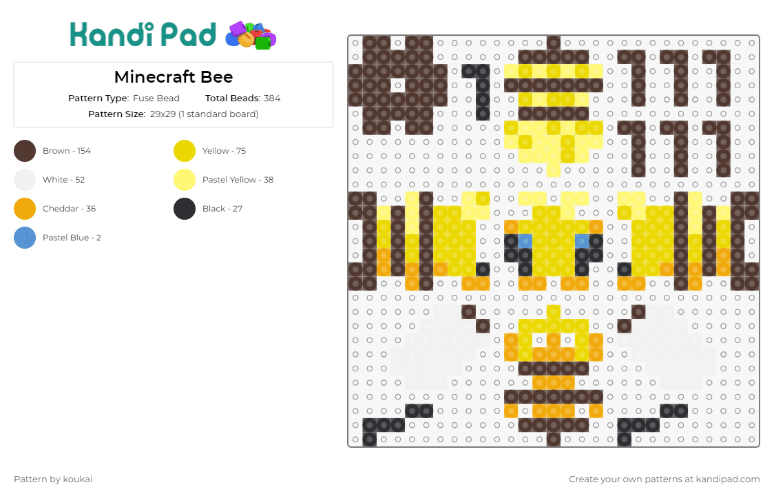 Minecraft Bee - Fuse Bead Pattern by koukai on Kandi Pad - minecraft,bees,video games,3d