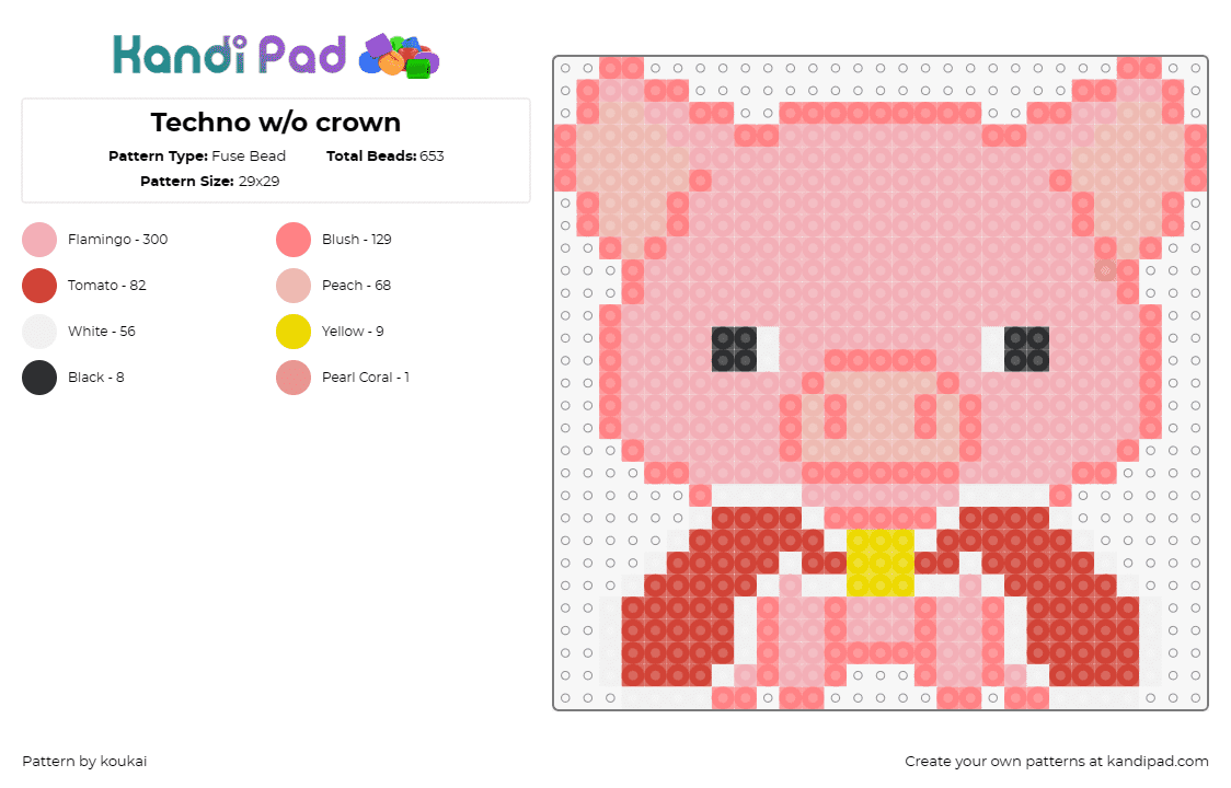 Techno w/o crown - Fuse Bead Pattern by koukai on Kandi Pad - technoblade,peppa pig,tv shows,cartoon,animals