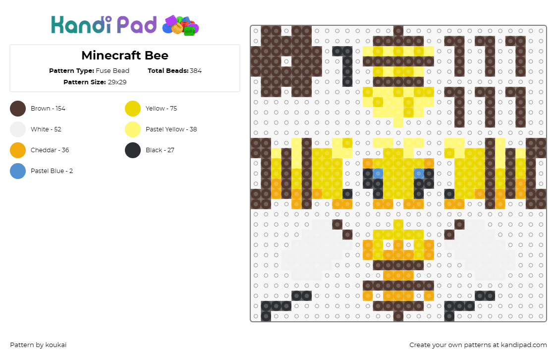Minecraft Bee - Fuse Bead Pattern by koukai on Kandi Pad - minecraft,bee,video game,3d,yellow,brown