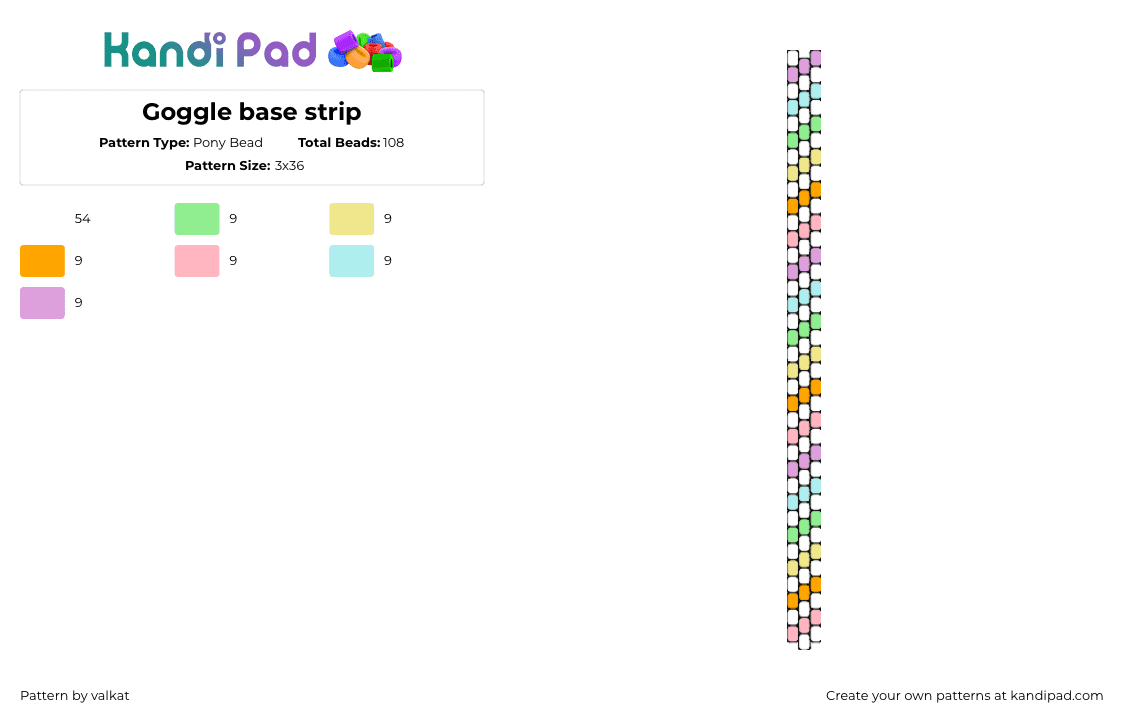 Goggle base strip - Pony Bead Pattern by valkat on Kandi Pad - pastel,diagonal,stripes,strap,colorful