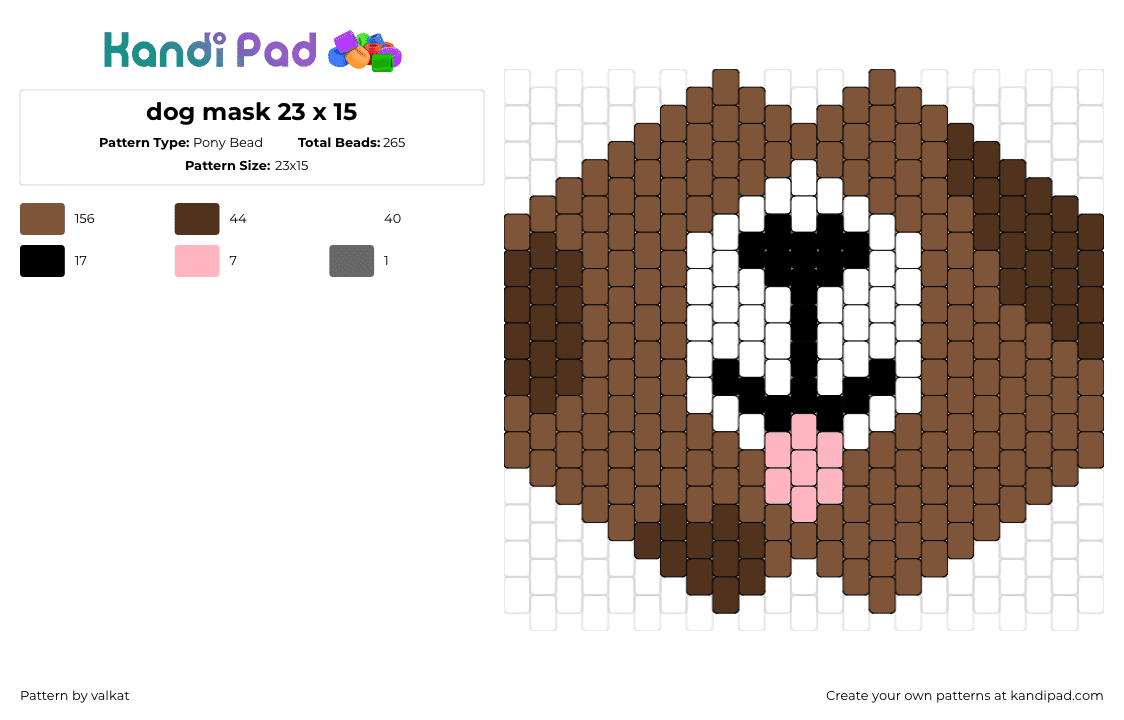 dog mask 23 x 15 - Pony Bead Pattern by valkat on Kandi Pad - dog,mouth,face,animal,mask,cute,tongue,brown,white