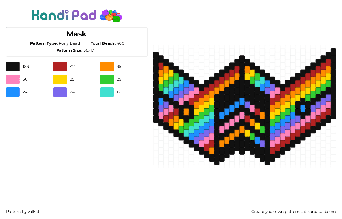 Mask - Pony Bead Pattern by valkat on Kandi Pad - black,orange,pink,colorful