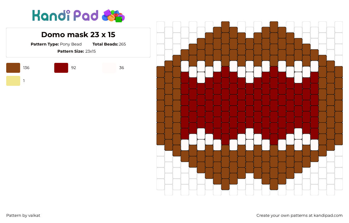 Domo mask 23 x 15 - Pony Bead Pattern by valkat on Kandi Pad - domo,mouth,mask,teeth,red,brown