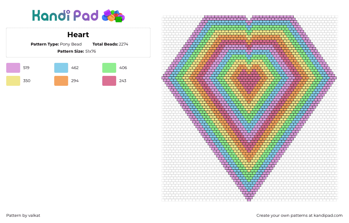 Heart - Pony Bead Pattern by valkat on Kandi Pad - heart,neon,trippy,colorful,geometric,pink,yellow