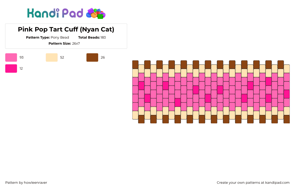 Pink Pop Tart Cuff (Nyan Cat) - Pony Bead Pattern by howleenraver on Kandi Pad - pop tart,nyan cat,meme,cuff,pink,tan