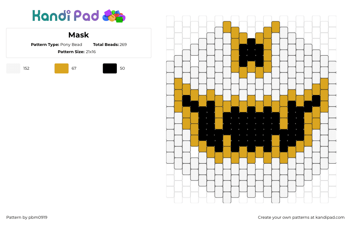 Mask - Pony Bead Pattern by pbm0919 on Kandi Pad - mouth,spooky,mask,gold,white,black