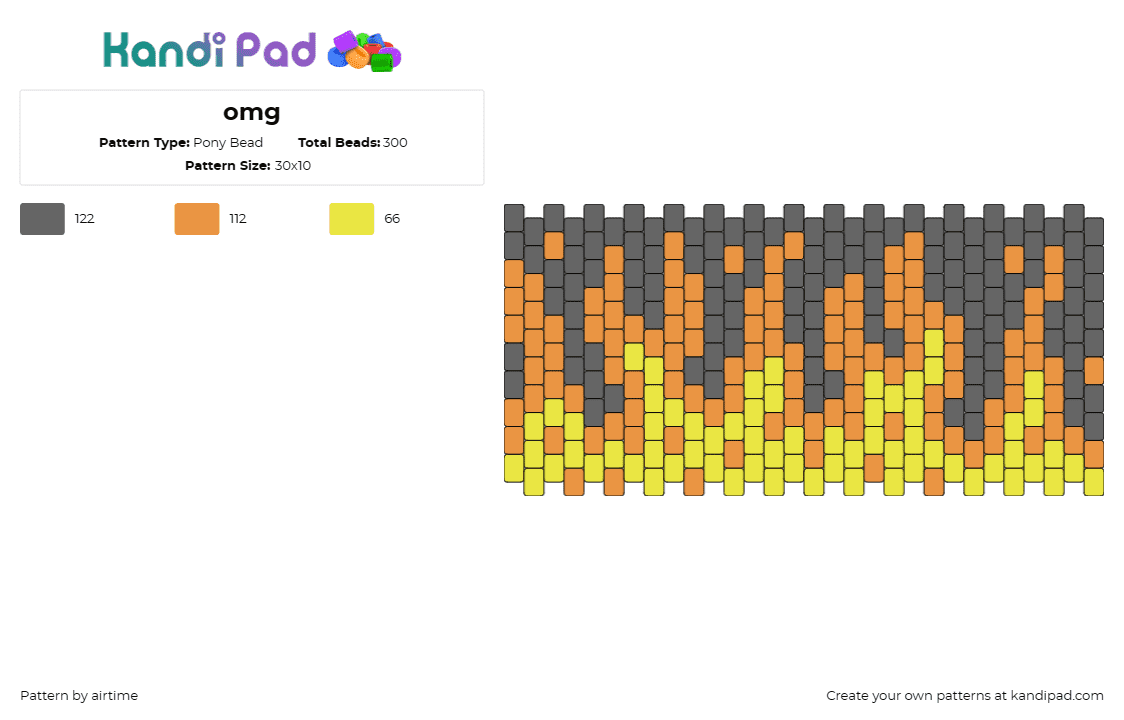 omg - Pony Bead Pattern by airtime on Kandi Pad - fire,flames,smoke,fiery,cuff,yellow,orange,gray