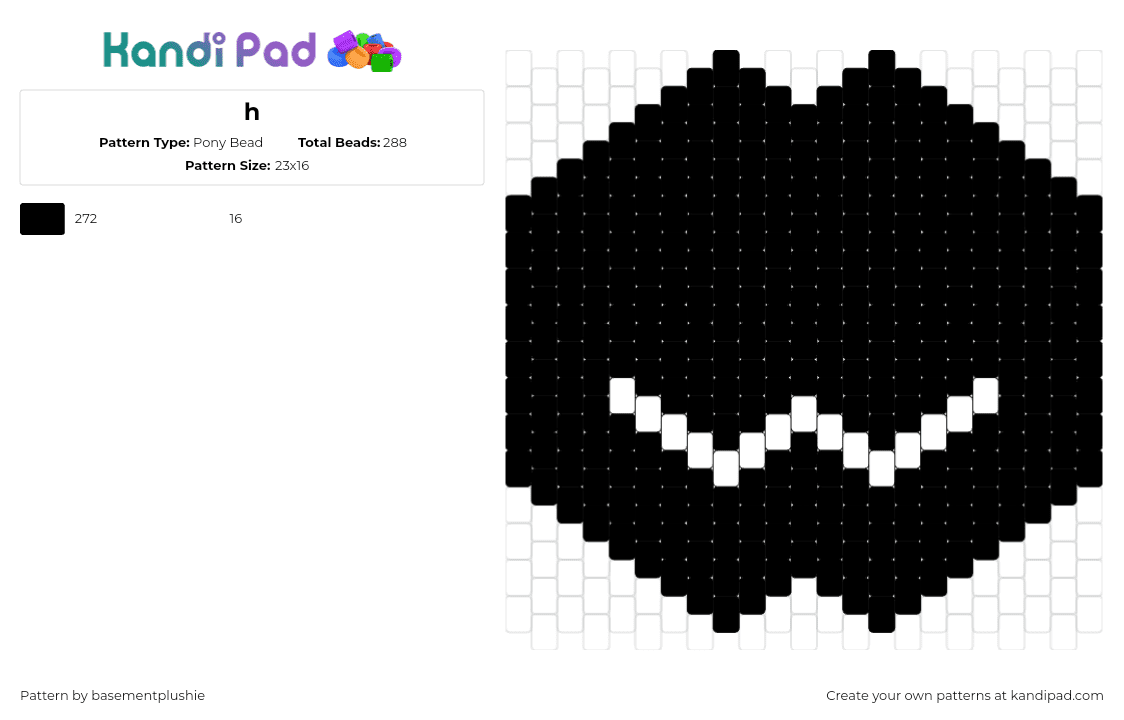 h - Pony Bead Pattern by basementplushie on Kandi Pad - mouth,mask,simple,black