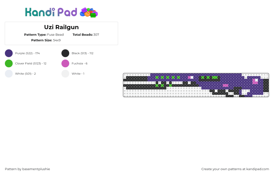 Uzi Railgun - Fuse Bead Pattern by basementplushie on Kandi Pad - railgun,uzi,weapon,murder drones,animation,tv show,purple