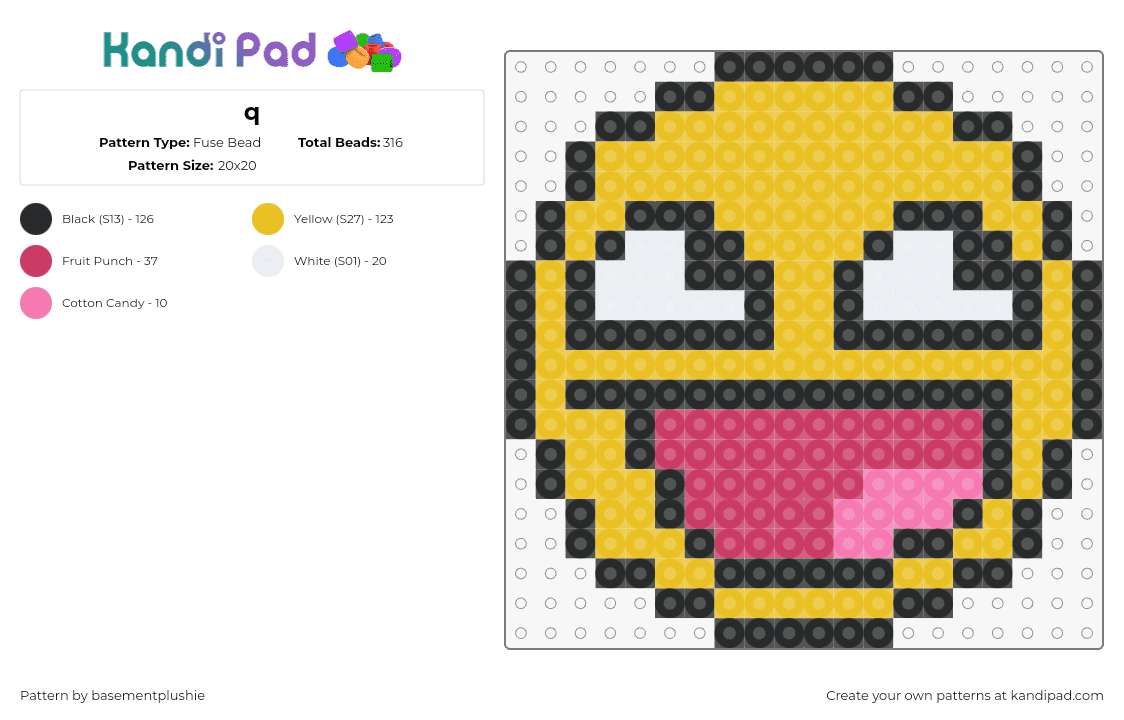 q - Fuse Bead Pattern by basementplushie on Kandi Pad - epic face,smiley,emoji,roblox,yellow,pink