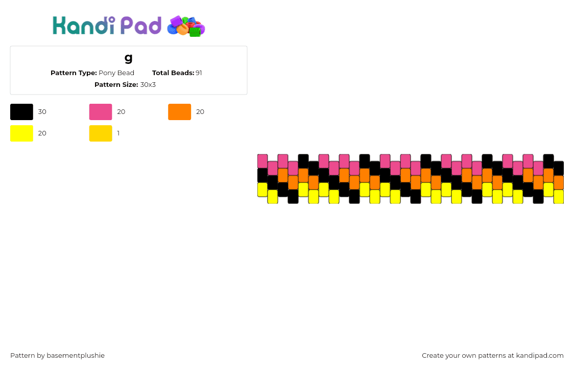 g - Pony Bead Pattern by basementplushie on Kandi Pad - sunset,fiery,gradient,bracelet,cuff,stripes,pink,orange,yellow