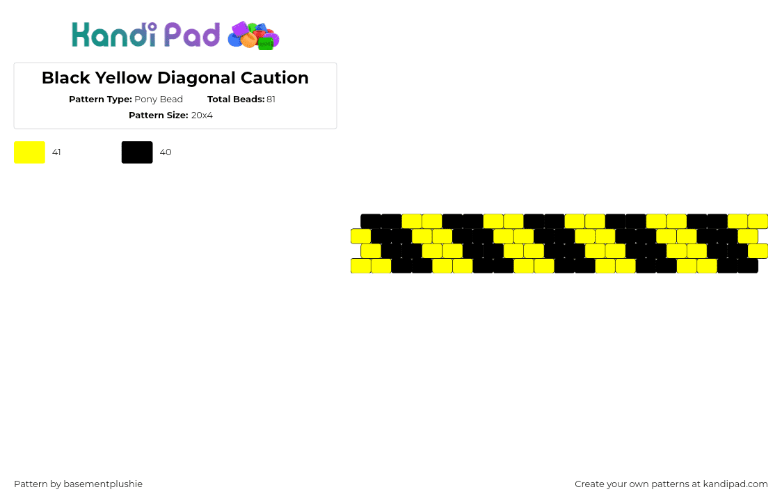 Black Yellow Diagonal Caution - Pony Bead Pattern by basementplushie on Kandi Pad - caution,diagonal,stripes,bracelet,cuff,black,yellow