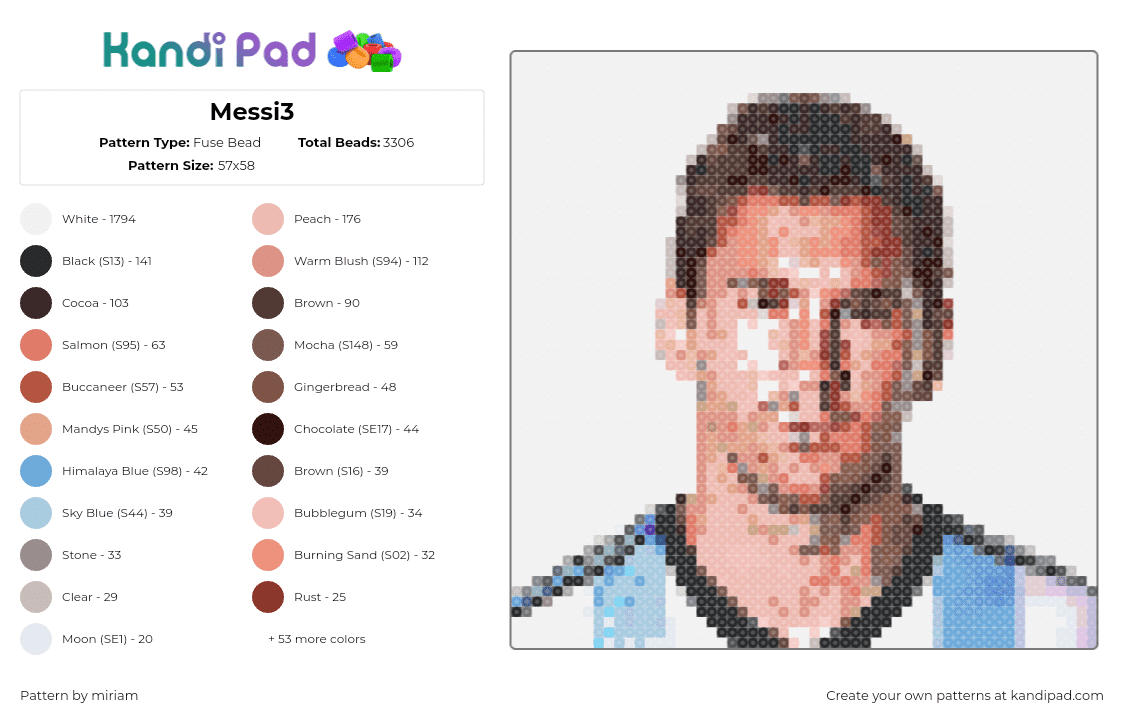 Messi3 - Fuse Bead Pattern by miriam on Kandi Pad - lionel messi,portrait