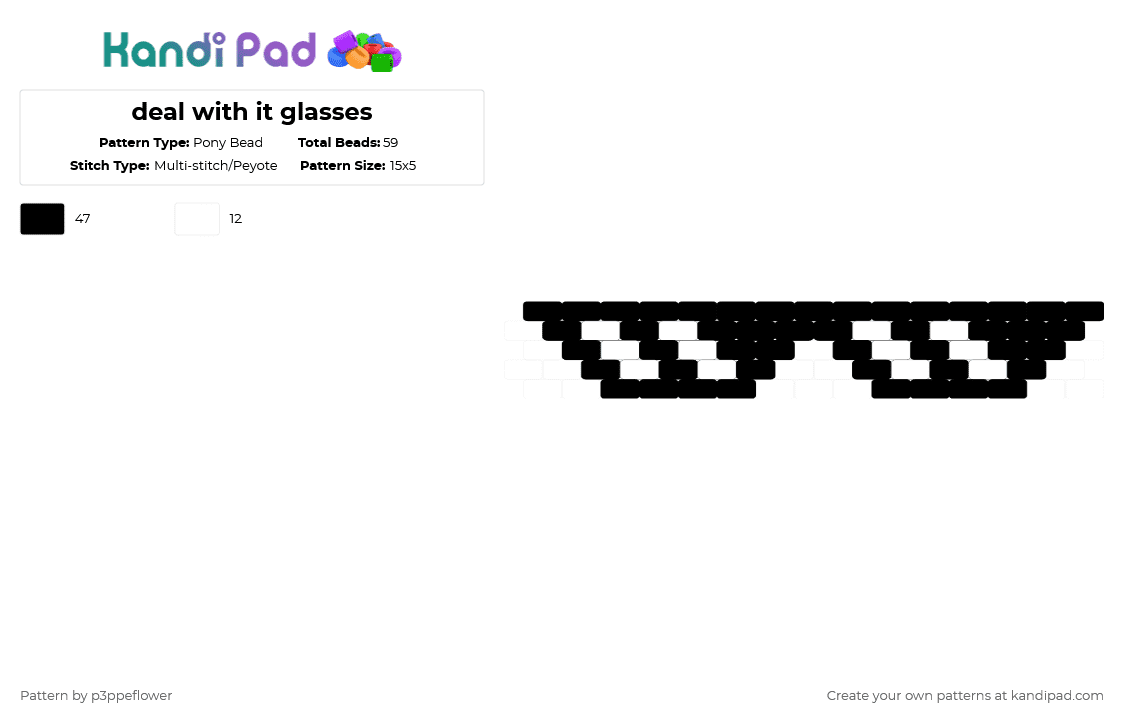 deal with it glasses - Pony Bead Pattern by sa1tyrose on Kandi Pad - sunglasses,meme,glasses,accessory,black