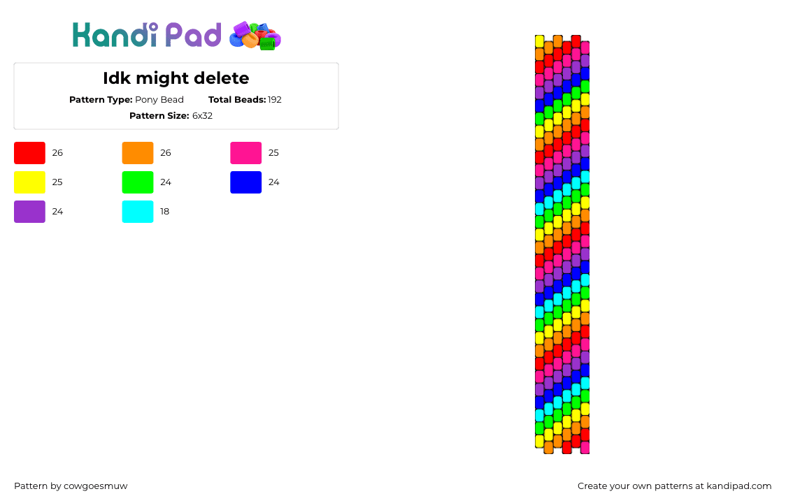 Idk might delete - Pony Bead Pattern by cowgoesmuw on Kandi Pad - neon,bright,rainbow,diagonal,stripes,colorful