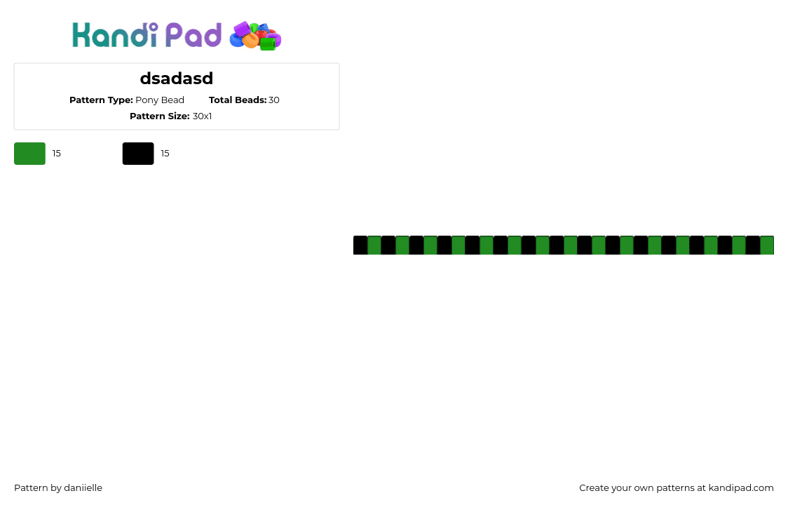 dsadasd - Pony Bead Pattern by daniielle on Kandi Pad - single,bracelet,green,black